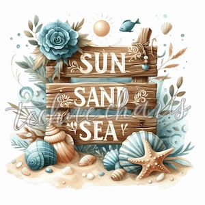 Clipart náutico de acuarela, 10 imágenes PNG de playa, imágenes PNG de verano, imágenes PNG de océano, imágenes PNG de viajes, diario basura, descarga instantánea, uso comercial