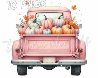 Pastel Halloween Truck Clipart | Pink Truck, Pumpkins, Ghost PNGs (Digital Download)