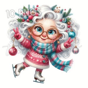 Quirky Cute Christmas Grandmother Clipart 10 PNG Whimsical Holiday Old Woman Clip Art Junk Journal Scrapbooking Crafts Digital Download