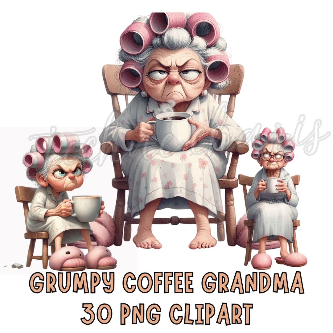 Grumpy Grandma PNG Bundle – 30 Cranky Morning Elderly Woman Clipart ...