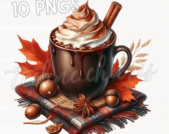 Fall Drinks Clipart PNG | Autumn Coffee, Cocoa Illustration (Commercial Use)