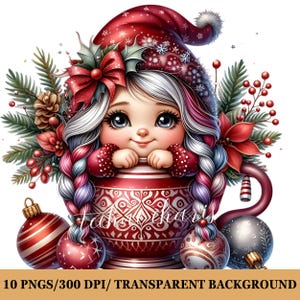 Hot Cocoa Gnome Clipart , Whimsical Cute Gnome Art, 10 High-Quality 300 DPI, Commercial Use,