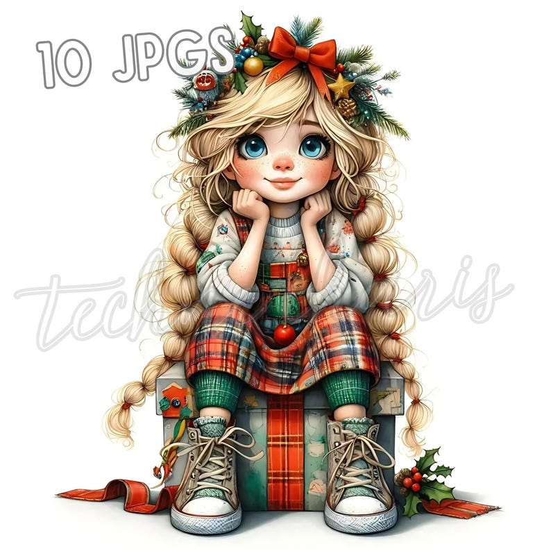 Christmas Girl Clipart Bundle | Whimsical Doll Graphics (jpgs, 300 DPI ...