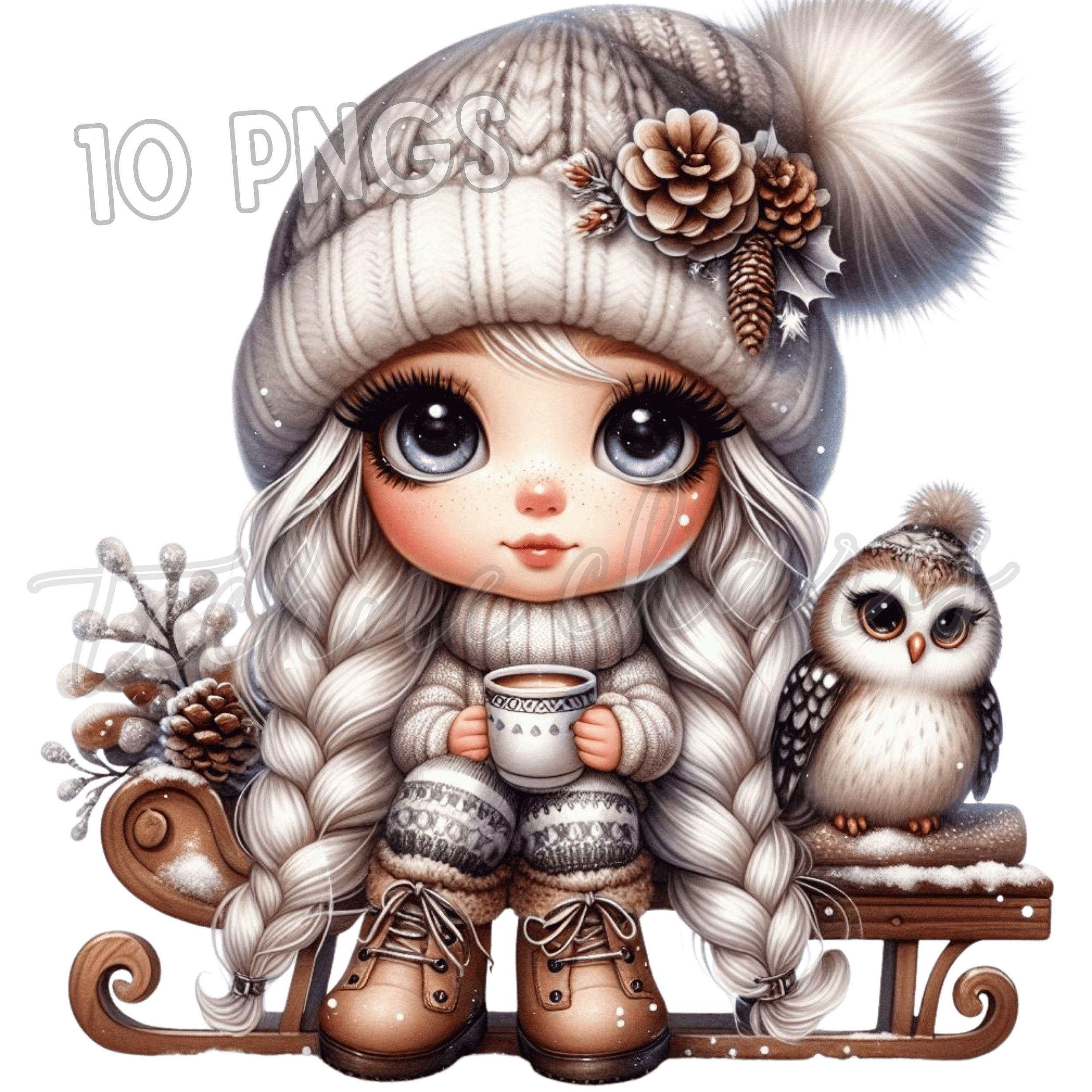 10 Winter Gnomes with Owl Friend Clipart PNGs Watercolor Winter Holidays Christmas & Holiday Car