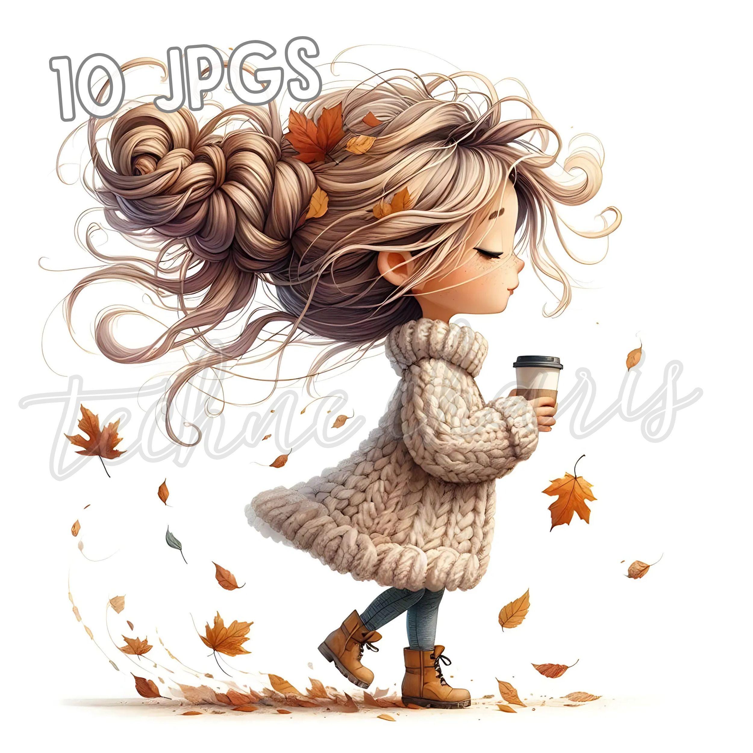 Autumn Girl Watercolor Clipart Bundle – Cozy Fall Jpgs (digital ...