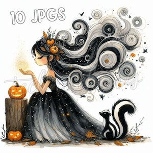 Woodland Autum Fairy 10 High-Res JPGs Pumpkin Enchantress Clipart Whimsical Fall Illustration Scrapbooking Crafts Junk Journal