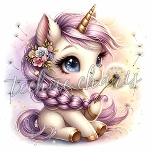 Niedliche Einhorn Blumen Clipart | 10 Hochwertige 300 DPI JPEGs | Aquarell Einhorn Clipart Kinderzimmer Dekor Printables Kommerzielle Nutzung Skurril