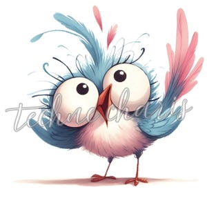 Funny Bird Clipart, Set of 10 High Quality JPGs, Quirky Bird, Watercolor Bird Clipart for Scrapbooking & Junk Journals, Digital Download