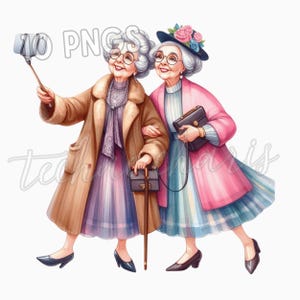 10 divertenti vecchie signore che si scattano selfie PNG Clipart / Arte di selfie con donne anziane al telefono / Clipart di amiche nonne eccentriche / Download digitale