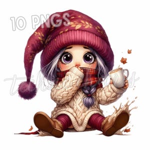 Fall Latte Girl PNG Clipart | Cozy Autumn Coffee Printable | Cute Pumpkin Spice Girl Sublimation for Crafts & Commercial Use