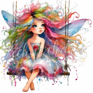 Quirky Fairy Girl Clipart, 10 Watercolor Clipart JPGs, Fantasy, Whimsical Girl, Junk Journal, Scrapbook, Card Making, Digital Download