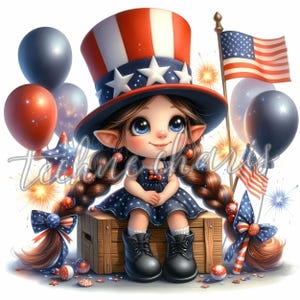 Clipart Gnome patriotique | 10 fichiers JPEG 300 ppp de haute qualité | Clipart Gnome du 4 juillet | Jour de l'indépendance des Etats-Unis | Nain drapeau américain