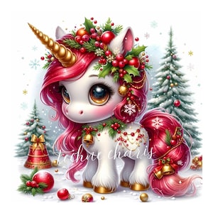 Frosty Cranberry Unicorn Clipart | 10 High-Quality 300 DPI JPEGs Baby Unicorn Winter Holidays Festive Decor Holiday Printables