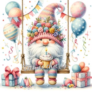 Birthday Gnomes Clipart | Set of 10 High-Quality 300 DPI JPEGs Happy Birthday Clipart Watercolor Birthday Gnomes Cute Gnomes Commercial Use