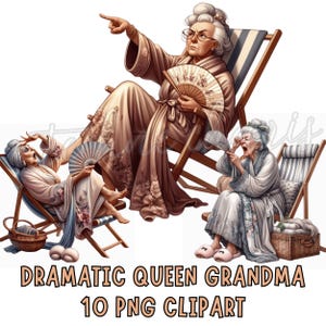 Dramatic Grandma PNG Bundle – 10 Elderly Woman Clipart, Diva Poses, Scrapbook & Planner Download