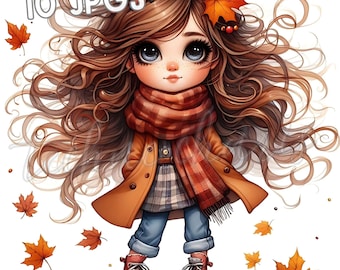 Fall Girl Clipart Bundle – Whimsical Autumn Art (Digital Download)