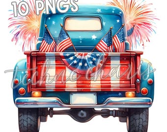 Patriotic Truck PNG Clipart | 4th of July Vintage Truck with USA Flag | Independence Day Digital Download | Festive Americana Clip Art