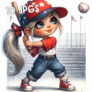 Lot de cliparts patriotique fille Chibi | Clipart Memorial Day du 4 juillet | JPG de la fierté américaine | Art américain pour la journée des anciens combattants | Utilisation commerciale incluse