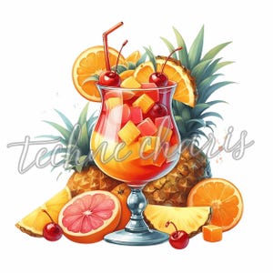 Lot de cliparts cocktails d'été | 10 graphiques de boissons tropicales | Illustrations de cocktails d'été | Utilisation commerciale | Fond transparent