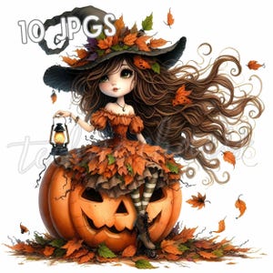 Herbst Hexe Mädchen Clipart | Kürbis Halloween Kunst (300 DPI JPEG)