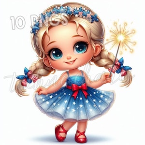 10 PNG patriotique Chibi filles Clipart, lot de cliparts USA, 4 juillet, clipart Chibi, illustrations, téléchargement immédiat, usage Commercial