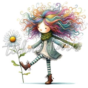 Quirky Girl Clipart, Cute Whimsical Girl, 300 DPI JPGs, Cute Doll, Funny Girl Clipart, DIY Journal, Commercial Use, Instant Download