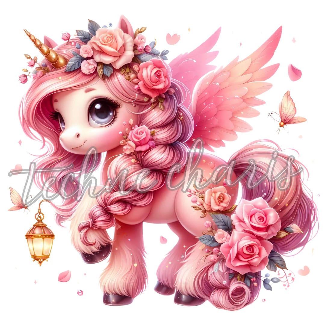 Pink Floral Unicorn Clipart Bundle, 10 Watercolor PNG, Commercial Use ...