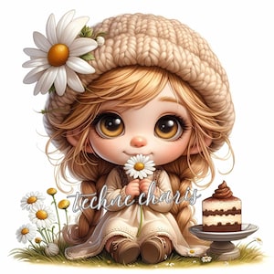 Bolo Doce Aniversário Gnomo | 10 Alta Qualidade 300 DPI JPEGs Uso Comercial Cute Girl Gnome Clipart Festa Decoração Papel Artesanato Junk Journal