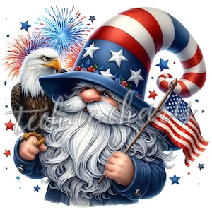 Lot de cliparts nain patriotique | Gnomes du 4 juillet et du Memorial Day | JPG de la fierté américaine | Art américain pour la journée des anciens combattants | Utilisation commerciale incluse