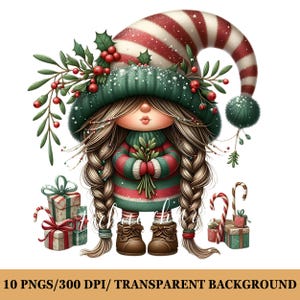 Watercolor Floral Christmas Gnomes Collection Clipart, 10 PNG Christmas Clipart, Christmas Gnomes Clipart, Winter Gnomes PNG, Commercial Use