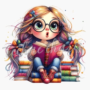 Paquete de imágenes prediseñadas de chicas y libros peculiares, conjunto de 10 PNG de alta calidad, imágenes prediseñadas de chicas extravagantes, imágenes prediseñadas de chicas peculiares, imágenes PNG de libros de chicas lindas