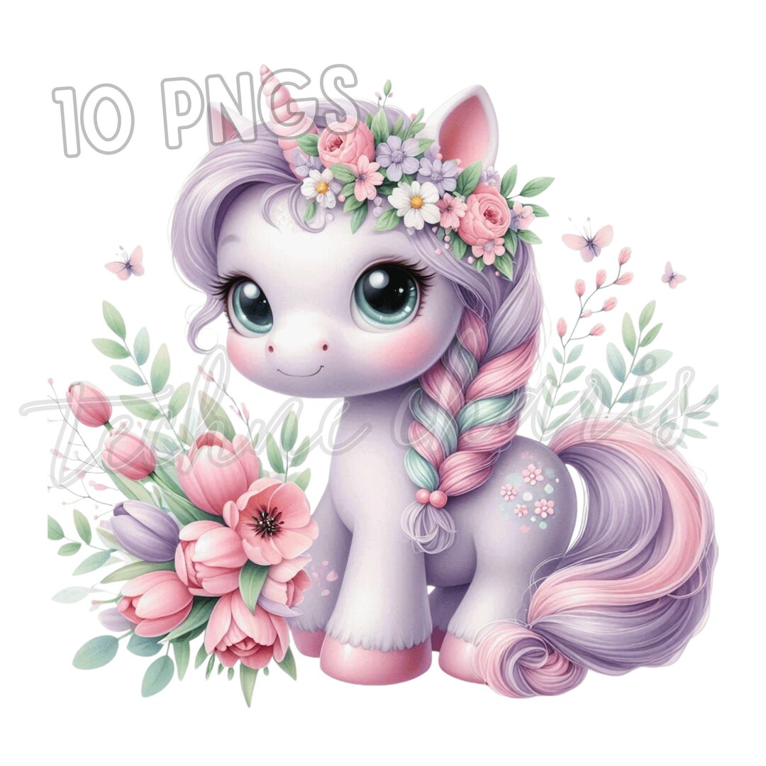 Pastel Flower Unicorn PNG – Hand Painted Watercolor Fantasy Clipart for ...