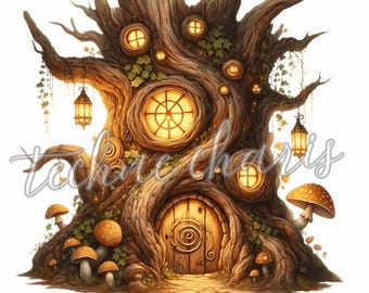 Enchanted Fairy House Clipart, Set 10 High Quality PNGs, Fantasy Clipart, Fairy Clipart, Watercolor Fantasy House, Instant Download