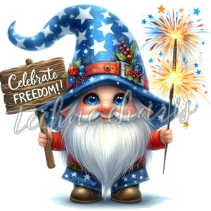 Lot de cliparts nain patriotique | Gnomes du 4 juillet et du Memorial Day | JPG de la fierté américaine | Art américain pour la journée des anciens combattants | Utilisation commerciale incluse