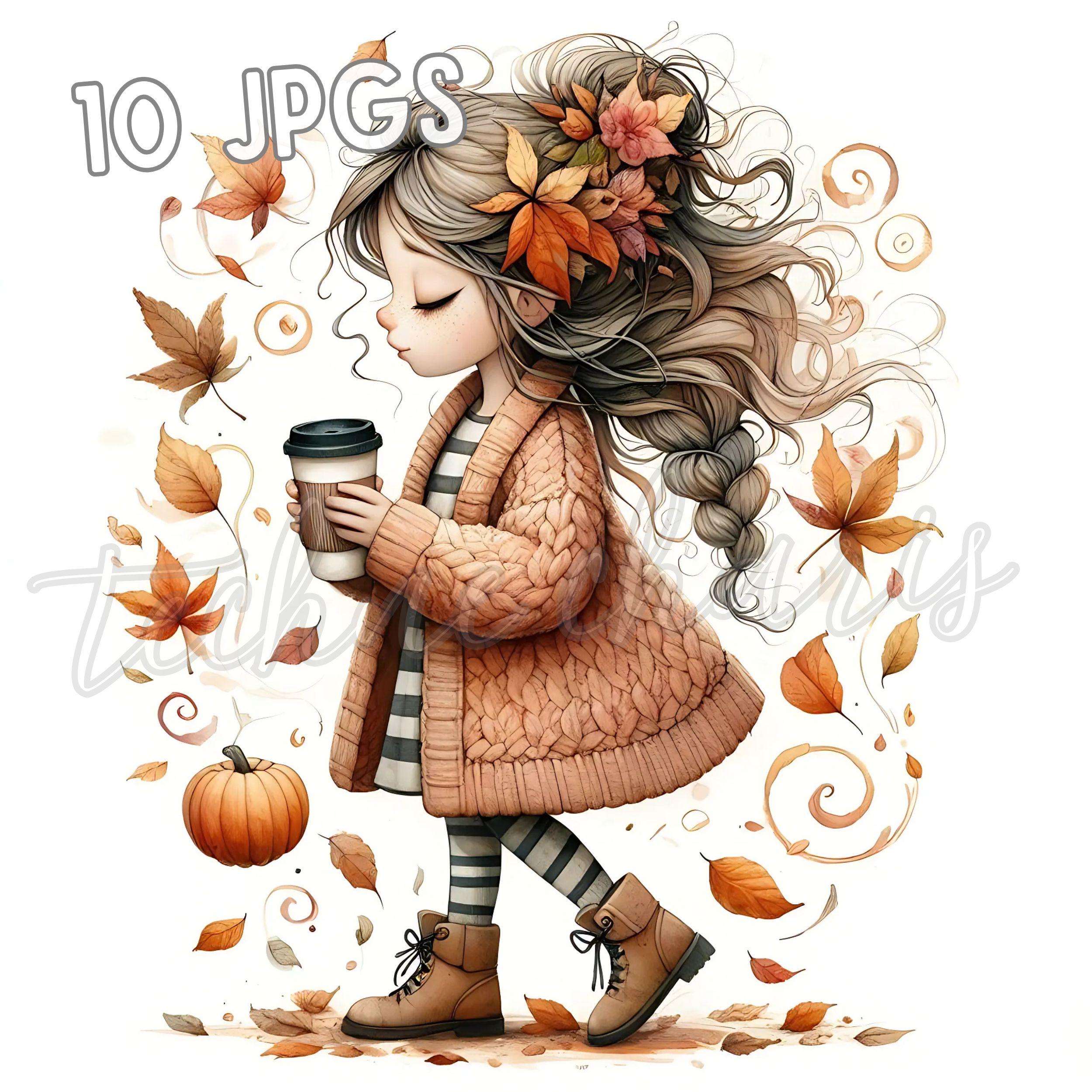 Autumn Girl Watercolor Clipart Bundle – Cozy Fall Jpgs (digital ...