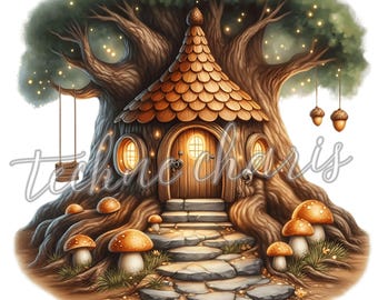 Paquete de imágenes prediseñadas de casas de hadas, 10 PNG de alta calidad, imágenes prediseñadas de fantasía, imágenes prediseñadas de hadas, imágenes PNG de hadas del bosque, uso comercial, descarga instantánea