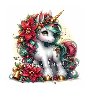 Christmas Poinsettia Unicorn Clipart | 10 High-Quality 300 DPI JPEGs Baby Unicorn Winter Holidays Festive Decor Holiday Printables