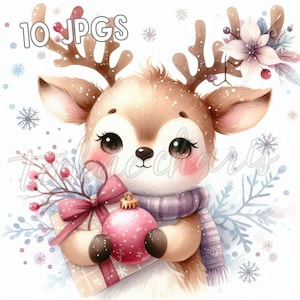 Christmas Animals Clip Art Bundle | 10 High Res Watercolor JPGs | Cute Winter Holiday Animals | Xmas Digital Art for Crafts, Cards & Decor