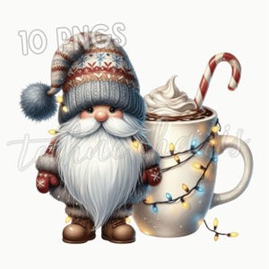 10 Christmas Gnome PNG Clipart Cute Holiday Gnome with Hot Cocoa Mug Christmas Cards Scrapbooking Crafts Christmas Decor Instant Download