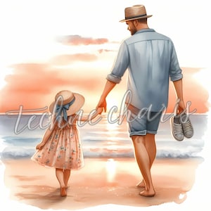 10 Vater und Tochter Clipart, hochauflösende JPGs, Vater und Kind, Vatertagskarte, druckbare Aquarell Clipart, Papierwesen, Download