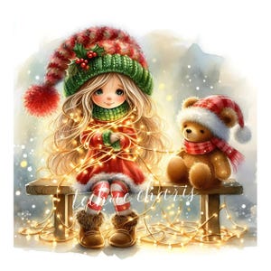 Ours en peluche fille Gnome Bestie Clipart | 10 cartes JPG 300 ppp de haute qualité à usage commercial, décorations fantaisistes pour les fêtes, journaux et travaux manuels indésirables