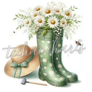 Floral Garden Boots Clipart | 10 High-Quality 300 DPI JPGs | Watercolor Flower Boots | Gardening Clipart | Hiking Boot Art | Commercial Use