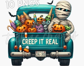 Halloween Truck Clipart | Ghosts, Pumpkins PNG (Digital Download)