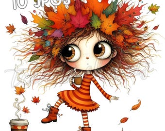 Autumn Girl Watercolor Clipart – 10 JPG Fall Illustrations (Digital Download)