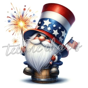 Lot de cliparts nain patriotique | Gnomes du 4 juillet et du Memorial Day | JPG de la fierté américaine | Art américain pour la journée des anciens combattants | Utilisation commerciale incluse