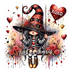 Gnomos de San Valentín, 10 archivos JPG de acuarela de alta calidad, gnomos XOXO imprimibles, lindos gnomos con letrero XOXO punk, uso comercial, gráficos punk