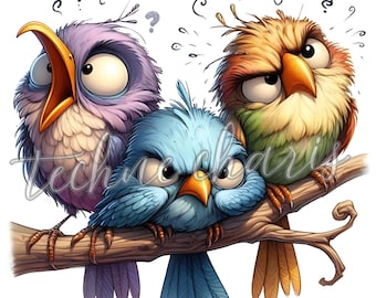 Aquarel grappige vogels clipart, grillige digitale ontwerpen (JPG's)