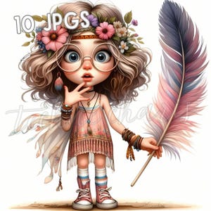 Boho Mädchen Clipart Bundle | 10 schrullig wunderlich Mode Illustrationen niedlichen Boho Mädchen Clip Art | Sofortdownload | Kommerzielle Nutzung