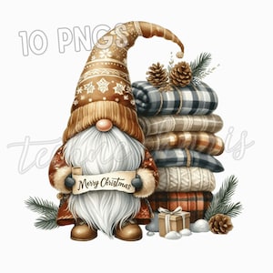 10 PNG Christmas Gnome Clipart Bundle | Cute Winter Holiday Gnomes, Gnome Illustrations, Xmas Clip Art for Sublimation, Crafts, Stickers