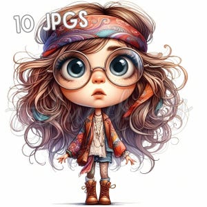 Quirky Girl Clipart Bundle - 10 hochauflösende JPGs von süßen, wunderlichen Mädchen | Sofortdownload | Kommerzielle Nutzung | Sammelalbum Handwerk Grafiken